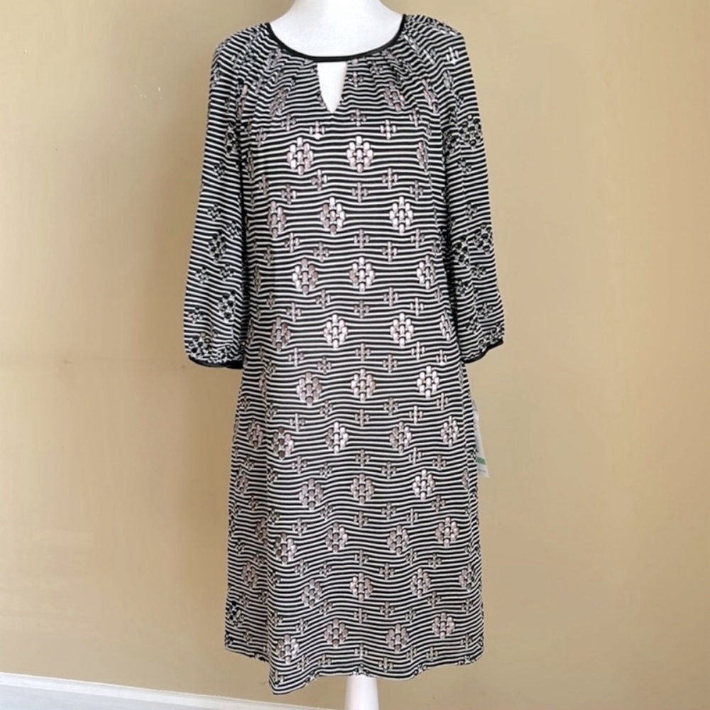 Madison Leigh Dress in black/white stripes. Light pink slip lining. NWT. Size 8